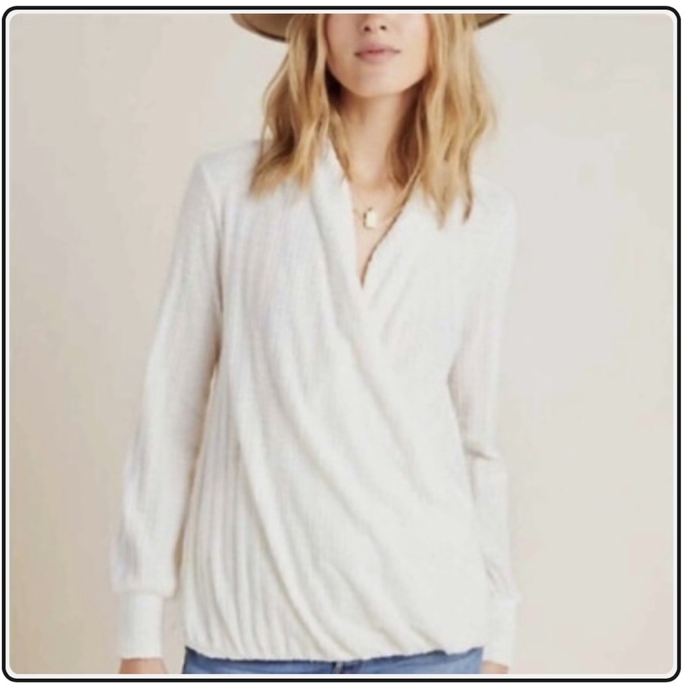 Anthropologie Cream V-Neck Sweater